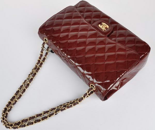 AAA Chanel A28601 Bordeaux Patent Leather Jumbo Flap Bag Gold Hardware Replica